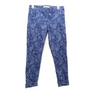 Lauren Conrad Blue Stretch Textured Floral Pants